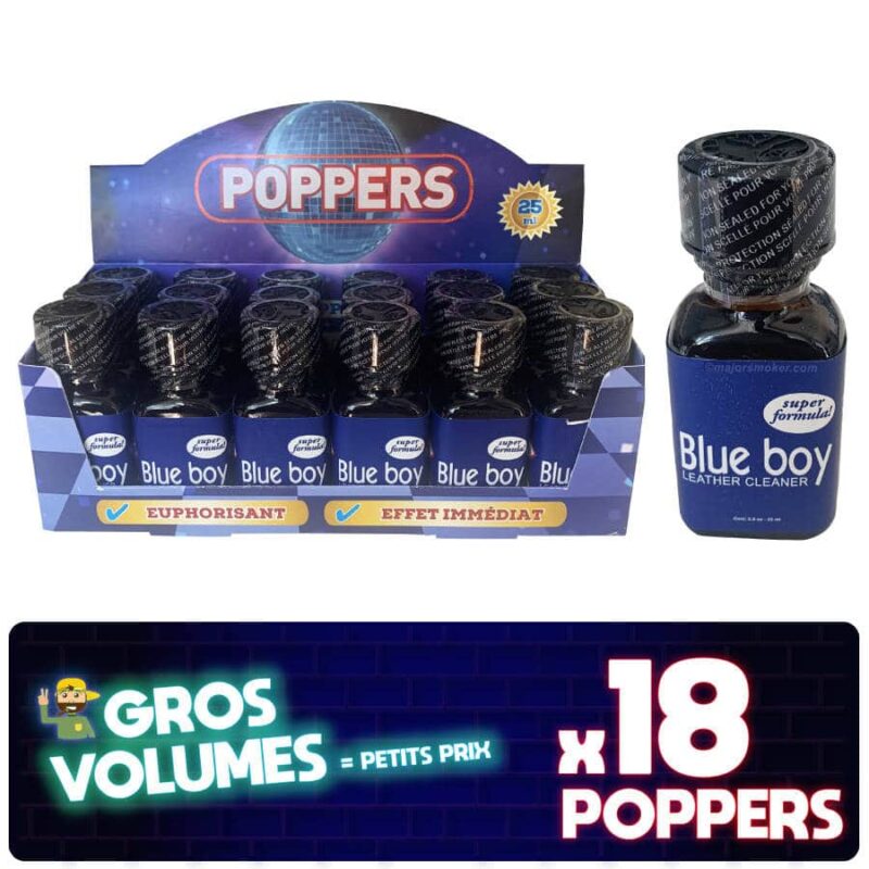 Poppers-Blue-Boy-Display-Présentoir-Prix-MajorSmoker.com Display poppers Blue Boy, Boite 18 flacons poppers Blue boy 24ml, Blue boy poppers, poppers Blueboy, achat poppers, poppers prix, poppers pas cher, effet du poppers, poppers achat
