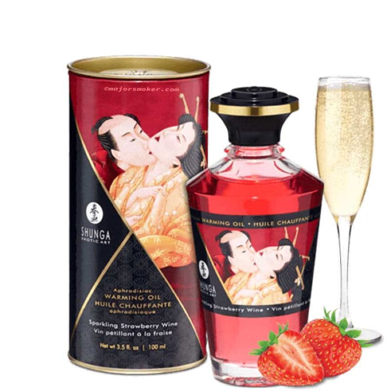 SHUNGA-Huile-de-massage-Chauffante-comestible-pas-cher-Vin-Pétillant-FRAISE-MajorSmoker.com huille massage fraise shunga, huile massage comestible, huile massage chauffant, huile massage pas cher, massage chauffant, huile de massage, huile massage aphrodisiaque, shunga, huile de massage shunga