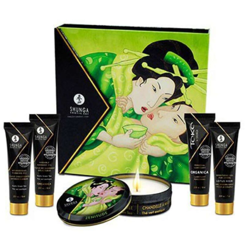 SHUNGA-Coffret-Ensemble-Secret-de-Geisha-Thé-vert-exotique-MajorSmoker.com coffret massage, coffret massage pas cher, massage pas cher, massage couple, massage sensuel, massage coquin, massage érotique