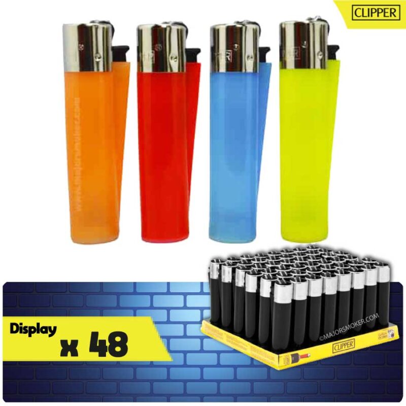 briquet-clipper-couleur-fluo-display-majorsmoker.com clipper briquet, briquets pas cher, lot de briquets, clipper transparent, clipper couleur