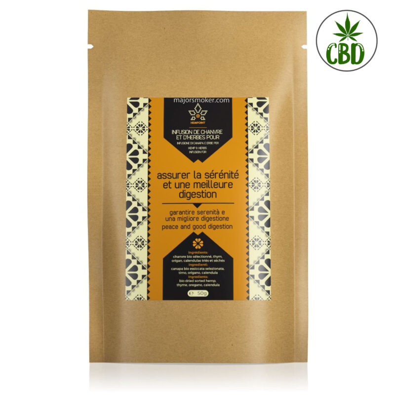 Infusion-Chanvre-Bio-Sérénité-et-Digestion-50g-Hempoint-MajorSmoker.com unfusion bio, infusion chanvre, infusion chanvre bio, infusion chanvre bio équilibre hormonal, tisane cbd, cbd tisane, tisane au cbd, cbd infusion, faire un infusion de cbd infusion cbd pas cher, fleur de cbd infusion
