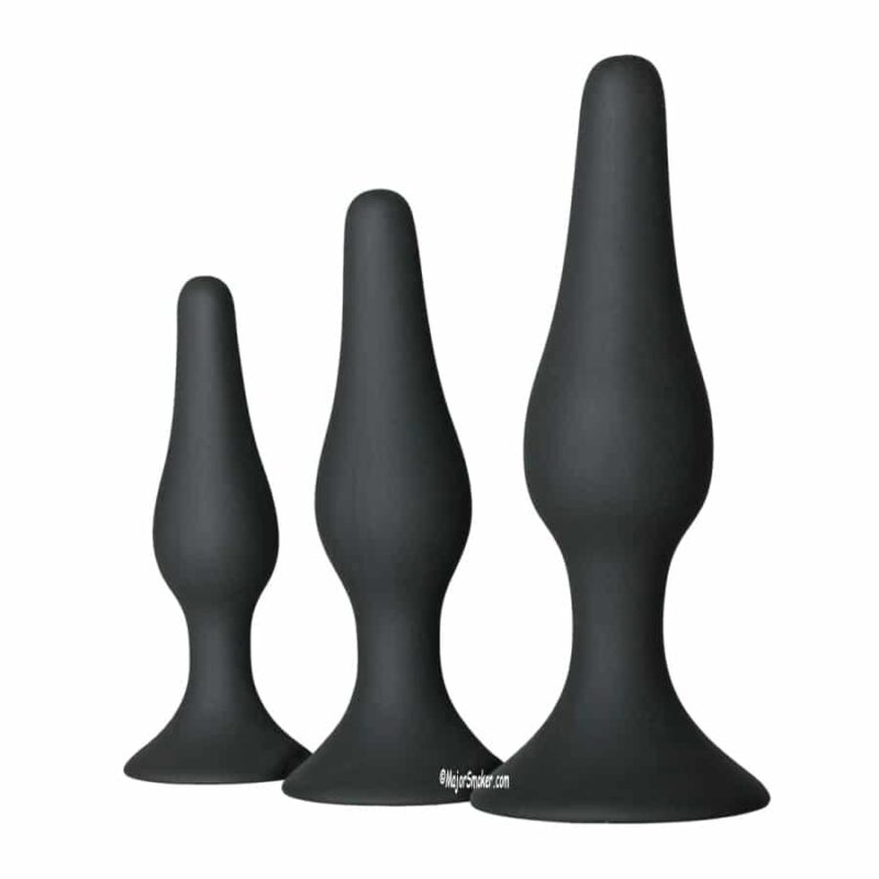 Lot de 3 plugs Silicone Training, butt plug, plug anal verre, plug anal silicone, plug anal bois, plug anal latex, plug anal métal, plug anal queue, plug anal