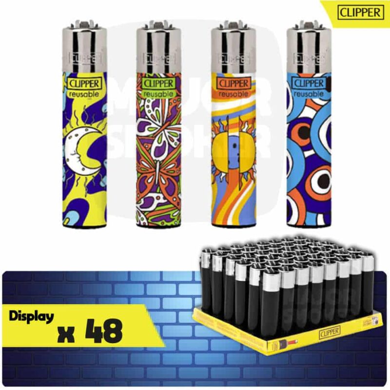 Clipper-briquet-Large-pas-cher-display-Hippie-3-majorsmoker.com Briquet à pierre rechargeable, lot briquet clipper grand, briquet clipper pas cher, briquet clipper grand, clipper hippy, clipper géométrie, clipper forme