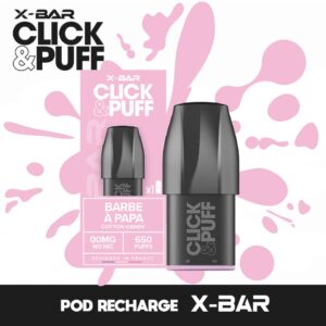 x-bar clik & puff barbe à papa, pods x-bar barbe à papa, xbar click & puff coton candy