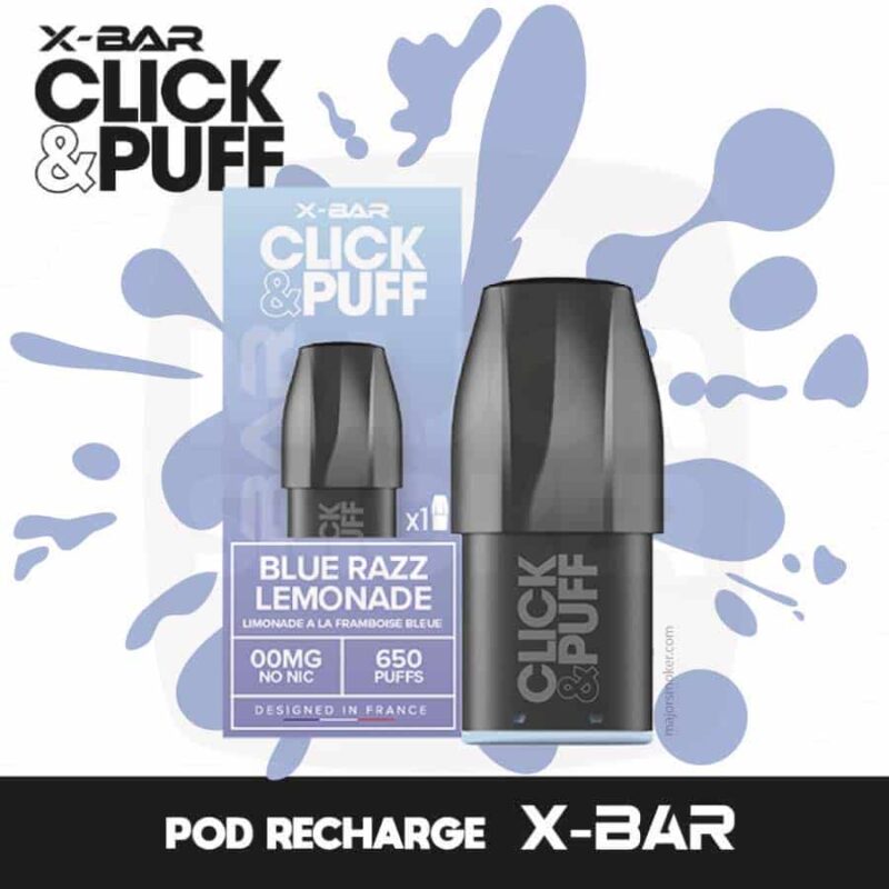 xbar-click-and-puff-framboise-bleue-majorsmoker.com x-bar click & puff saveur limonade framboise bleue,