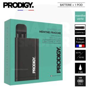 kit prodigy, starter kit prodigy menthe fraiche, batterie + pod prodigy, kit prodigy pas cher, prix prodigy kit