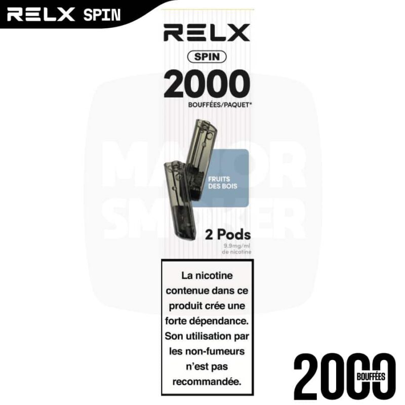 RELX spin fruits de bois, RELX Spin Pod fruit des bois, Pod Spin RELX Fruits des bois, recharge spin, relx 4 en 1, Pod RELX 4 en 1, Pod 4 en 1 Spin, Puff rechargheable RELX Spin pod