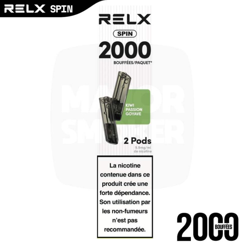RELX spin Kiwi Passion Goyave, RELX Spin Pod Kiwi Passion Goyave, Pod Spin RELX Kiwi passion, recharge spin, relx 4 en 1, Pod RELX 4 en 1, Pod 4 en 1 Spin, Puff rechargheable RELX Spin pod