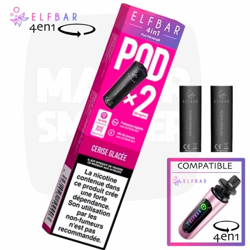 pod elfbar cerise glacée, puff rechargeable elfbar, puff 4 en 1, puff 4 en 1 elfbar, elfbar 4 en 1, pod elfbar, recharge elfbar, elfbar recharge,