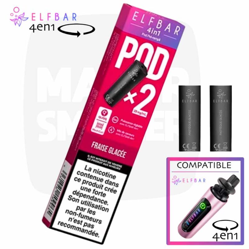 pod elfbar fraise glacée, puff rechargeable elfbar, puff 4 en 1, puff 4 en 1 elfbar, elfbar 4 en 1, pod elfbar, recharge elfbar, elfbar recharge,