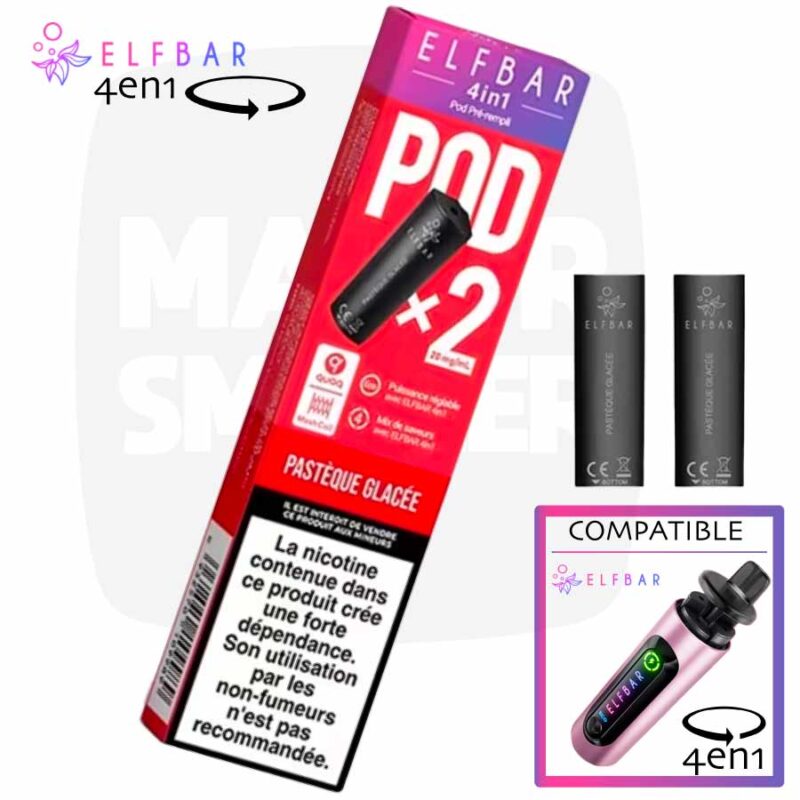 pod elfbar pasteque glacée, puff rechargeable elfbar, puff 4 en 1, puff 4 en 1 elfbar, elfbar 4 en 1, pod elfbar, recharge elfbar, elfbar recharge,