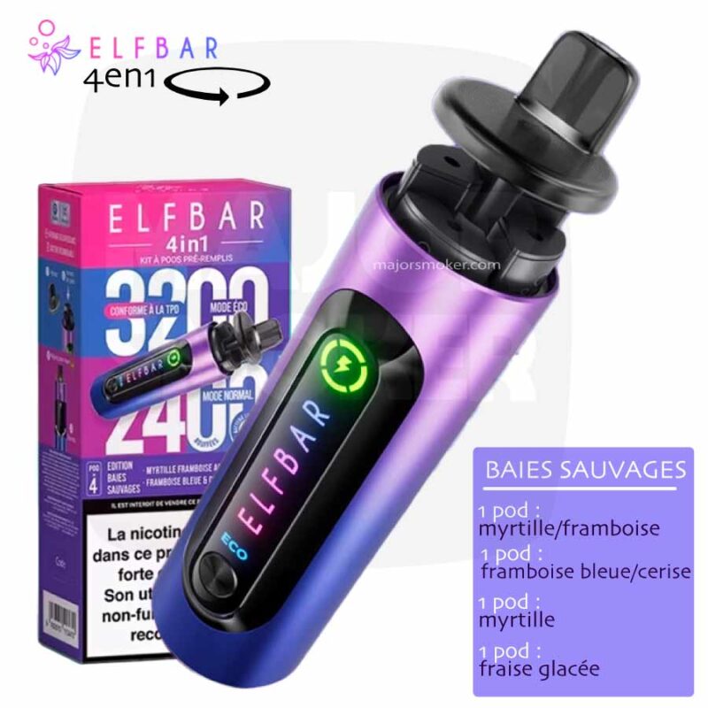 elf-bar-4-en-1-4in1-EDITION-BAIES-SAUVAGES-majorsmoker.com puff rechargeable elfbar, puff 4 en 1, puff 4 en 1 elfbar, elfbar 4 en 1, myrtille framboise acidulées, myrtille, cerise framboise bleue, fraise glacée