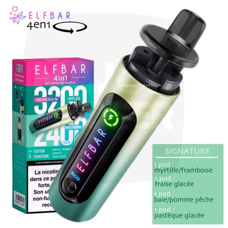 puff rechargeable elfbar, puff 4 en 1, puff 4 en 1 elfbar, elfbar 4 en 1, myrtille framboise acidulées, pasteque, fraise glacée, baies pomme peche, elfbar edition signature