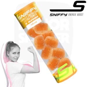 sniffy, bonbon energisant, bonbon energisant peche, bonbons energisants, sniffy france, bonbon sniffy, gummies energisants, gummies energisant sniffy