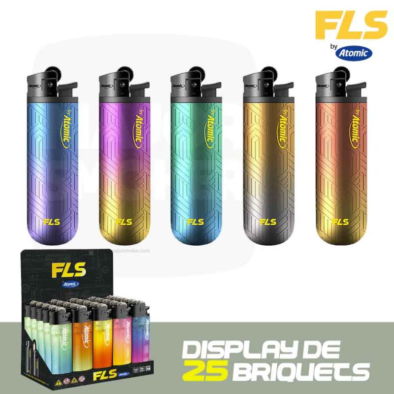 Briquets-atomic-FLS-dégradé-patern-display-50-majorsmoker.com briquet, briquet a pierre, briquet jetable, briquet atomic, briquet fls
