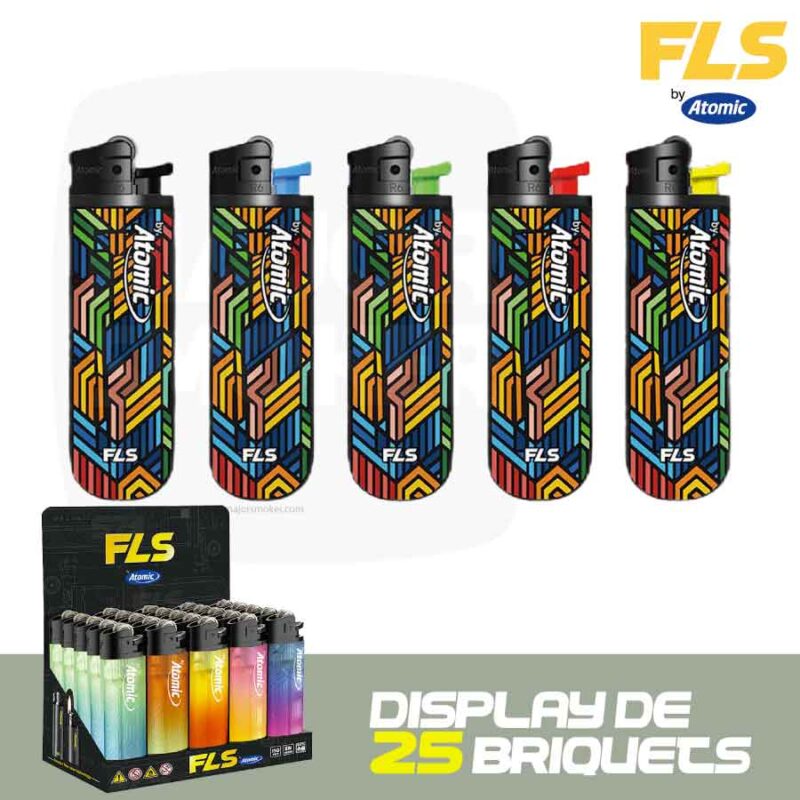 Briquets-atomic-FLS-geometric-patern-display-50-majorsmoker.com briquet, briquet a pierre, briquet jetable, briquet atomic, briquet fls