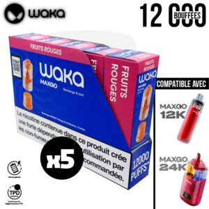 Maxgo waka pod en boite fruits rouges, max go waka pod fruits rouges x5, Cartouche Waka MaxGO fruits rouges, pod max go en lot, pods waka max go boite