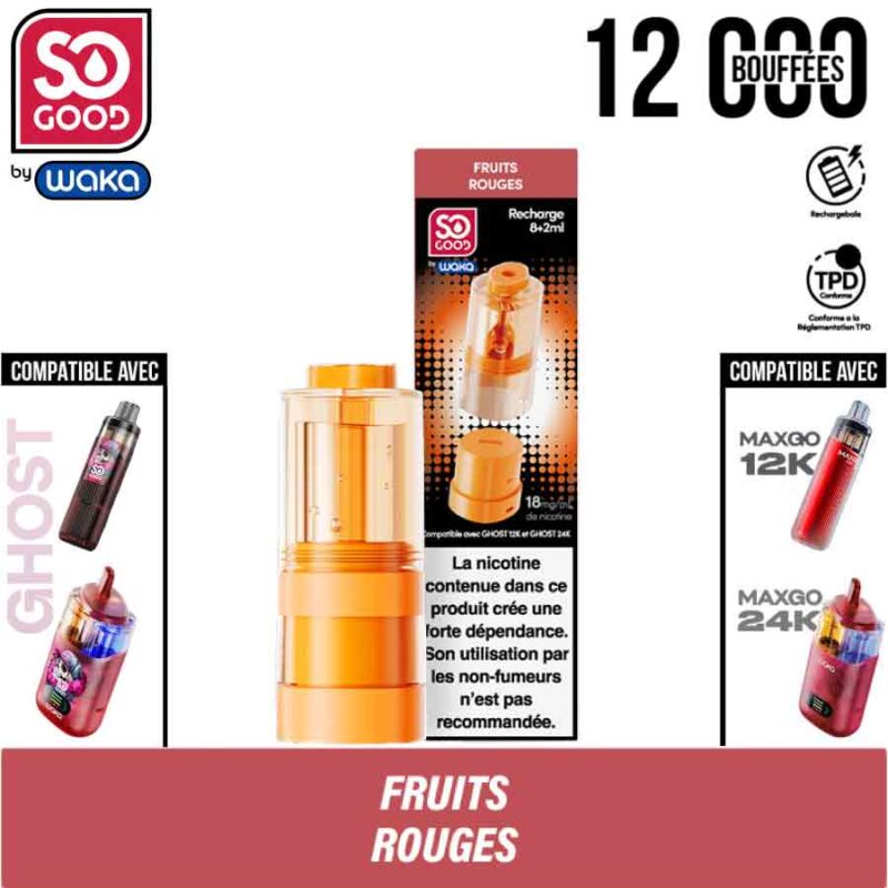puff waka, waka, so good, puff so good, puff 2 en 1, puff 2en1, recharge waka, pod waka, recharge ghost, pod ghost, fruits rouges, ghost fruits rouges, pod fruits rouges ghost
