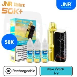 puff jnr, jnr, marque jnr, puff rechargeable jnr, eliquide jnr, ecigarette jnr, jnr 50k, 50K jnr, jnr stellarc, stellacr jnr, puff jnr peche glacé, jnr peach ice, stellarc peach ice, jnr stellarc peche glacée