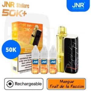 puff jnr, jnr, marque jnr, puff rechargeable jnr, eliquide jnr, ecigarette jnr, jnr 50k, 50K jnr, jnr stellarc, stellacr jnr, jnr stellarc 50k, stellarc jnr mangue fruit de la passion, jnr stellarc mango passion fruit,
