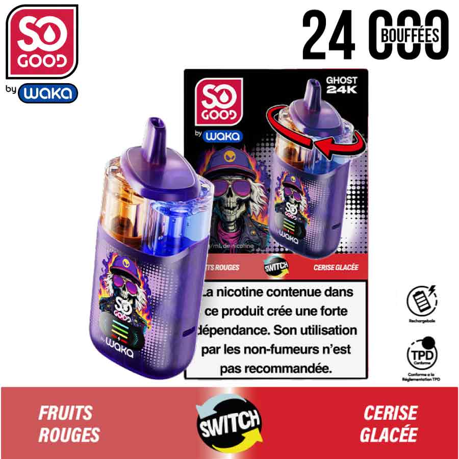 waka-so-good-ghost-starter-24k-fruits-rouges---cerise-glacée-majorsmoker.com puff waka, waka, so good, puff so good, puff 2 en 1, puff 2en1, puff 24k, waka 24k, puff rechargeable pas cher, puff rechargeable, puff rechargeable waka, puff ghost, waka ghost, puff waka ghost, so good ghost, fruits rouges, cerise glacée