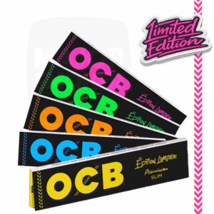 Lot de cinq carnets OCB Slim Fluo couleurs rose vert orange bleu jaune