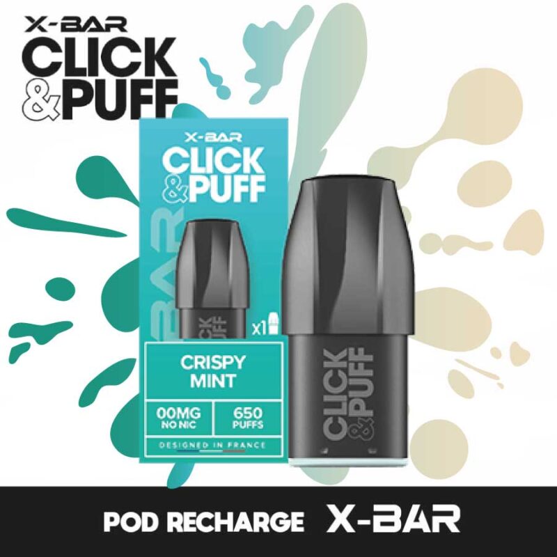 pod recharge x bar click & puff crispy mint, pod recharge x-bar crispy mint
