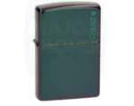Briquet Zippo aux reflets irisés vert et violet avec logo vertical