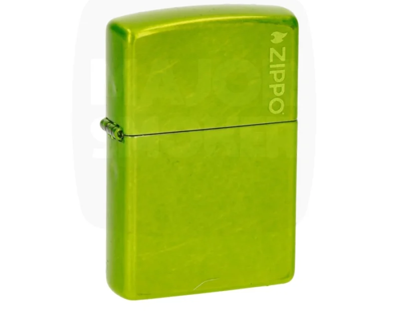 zippo_lurid_logo_majorsmoker Briquet Zippo vert pomme, Briquet Zippo vert pomme brillant avec logo Zippo gravé verticalement