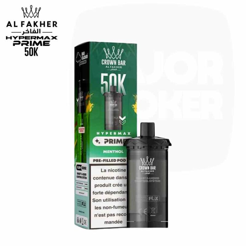 Cartouche-Hyper-Max-50K-Al-Fakher-_-Menthol Cartouche Al Fakher 50K arôme Menthe Glaciale et packaging