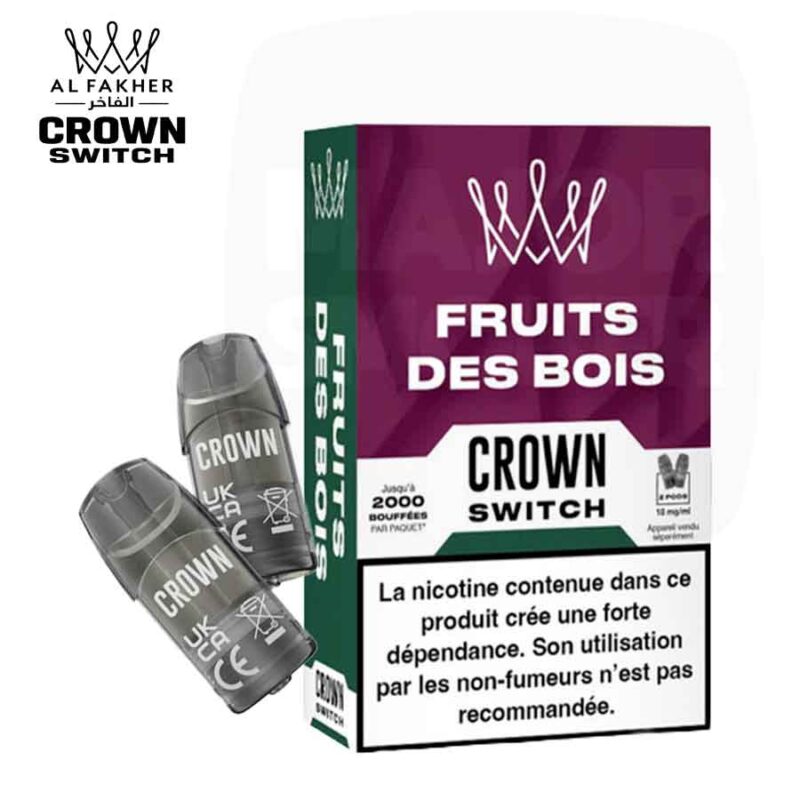 AL-FAKHER.-pod-fruits-des-bois-CROWN-SWITCH-majorsmoker.com- Boîte et 2 cartouches Al Fakher Crown Switch parfum Fruits des Bois pour cigarette électronique