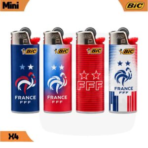 Lot de 4 briquets Bic Mini sous licence officielle Équipe de France FFF avec le coq et les deux étoiles