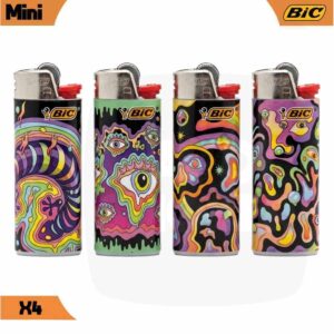 Lot de 4 briquets BIC Mini Illusion aux motifs psychédéliques et artistiques