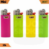 Lot de 4 briquets BIC Mini Fluo aux couleurs fluorescentes éclatantes