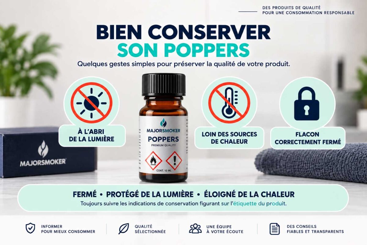 Conservation du poppers après ouverture à l’abri de la chaleur et de la lumière