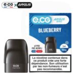 Pod pré-rempli e-CG Argus saveur Blueberry (myrtille) avec une contenance de 2ml et un taux de nicotine de 10mg.