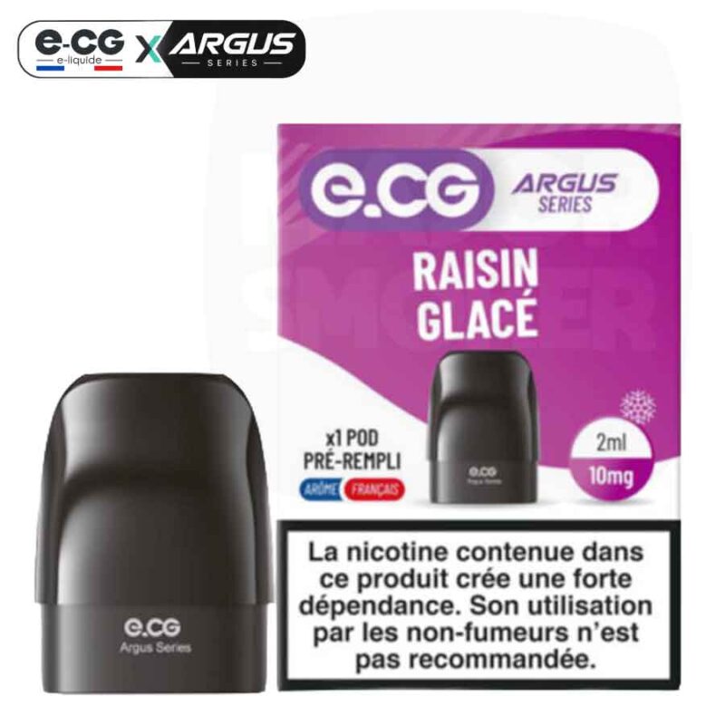 ECG-POD-ARGUS-x1-raisin-glacé-majorsmoker.com- Pod pré-rempli e-CG Argus saveur Raisin Glacé, 2ml, 10mg de nicotine