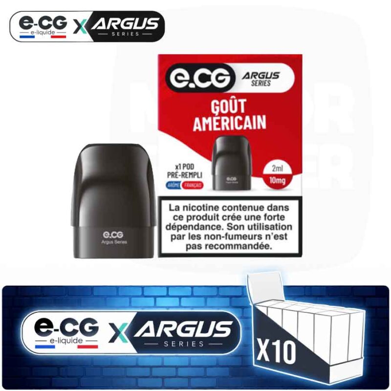 Lot de 10 pods pré-remplis e-CG Argus saveur Goût Américain, contenance 2ml