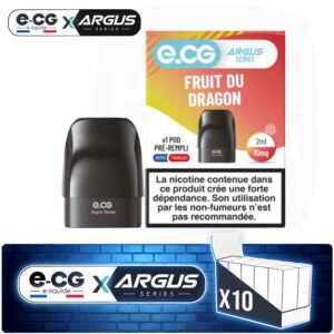 Lot de 10 pods pré-remplis e-CG Argus saveur Fruit du Dragon, contenance 2ml
