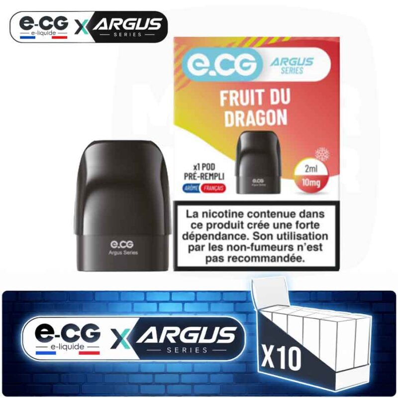 Lot de 10 pods pré-remplis e-CG Argus saveur Fruit du Dragon, contenance 2ml