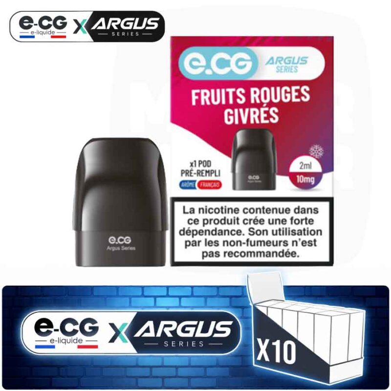 Lot de 10 pods pré-remplis e-CG Argus saveur Fruits Rouges Givrés, contenance 2ml