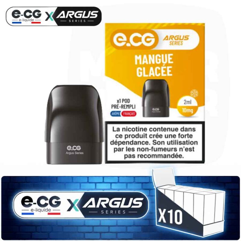 Lot de 10 pods pré-remplis e-CG Argus saveur Mangue Glacée, contenance 2ml