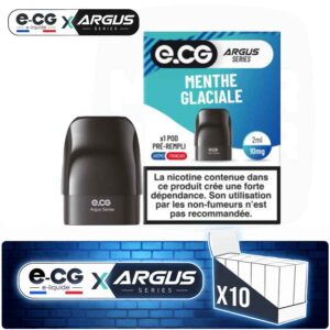 Lot de 10 pods pré-remplis e-CG Argus saveur Menthe Glaciale, contenance 2ml