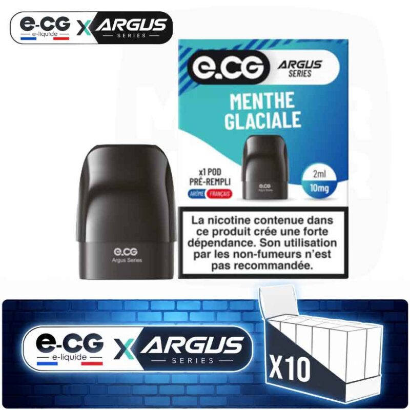 Lot de 10 pods pré-remplis e-CG Argus saveur Menthe Glaciale, contenance 2ml