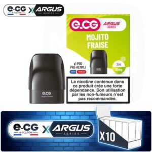 Lot de 10 pods pré-remplis e-CG Argus saveur Mojito Fraise, contenance 2ml