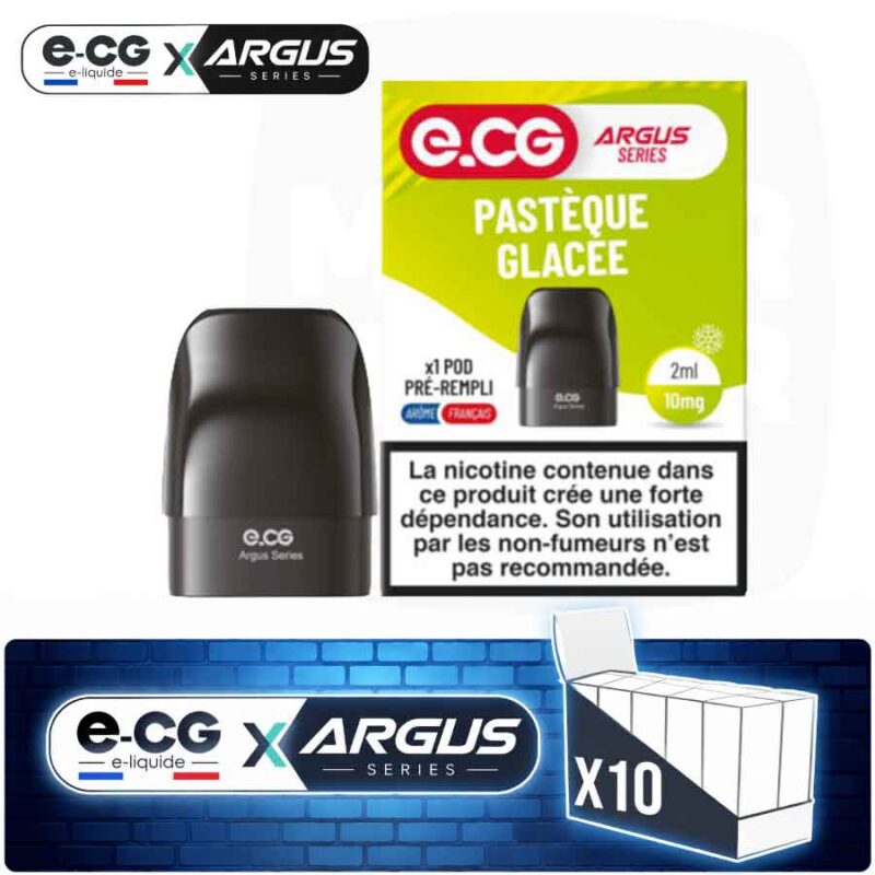 ECG-POD-ARGUS-x10-pasteque-glacée-majorsmoker.com- Lot de 10 pods pré-remplis e-CG Argus saveur Pastèque Glacée, contenance 2ml
