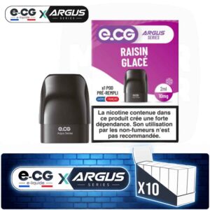 Lot de 10 pods pré-remplis e-CG Argus saveur Raisin Glacé, contenance 2ml
