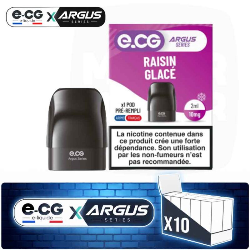 Lot de 10 pods pré-remplis e-CG Argus saveur Raisin Glacé, contenance 2ml