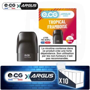 Lot de 10 pods pré-remplis e-CG Argus saveur Tropical Framboise, contenance 2ml