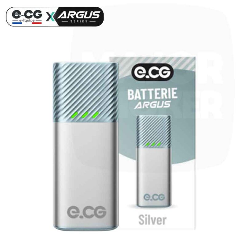 ECG-POD-argus-batterie-silver-majorsmoker.com- Batterie e-CG Argus de couleur argentée (silver) avec finition texturée et voyants LED